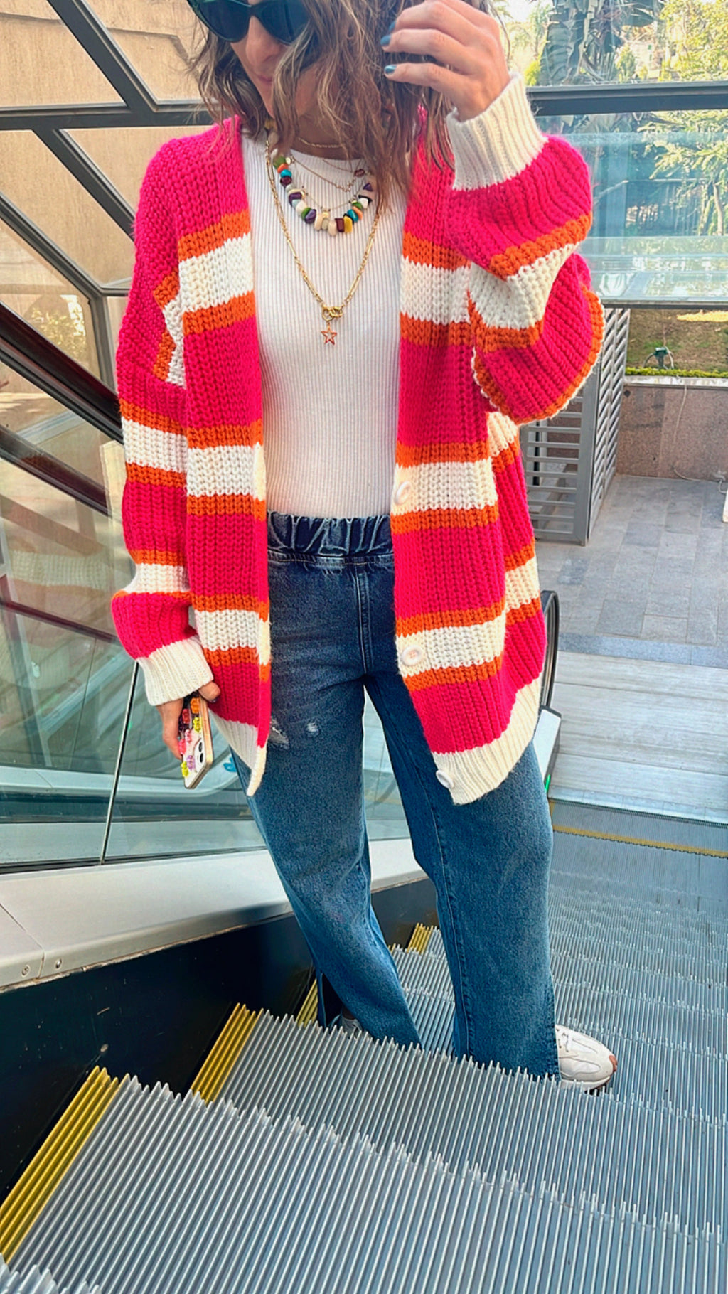 Fuchsia & White Clear Skies Chunky Cardi