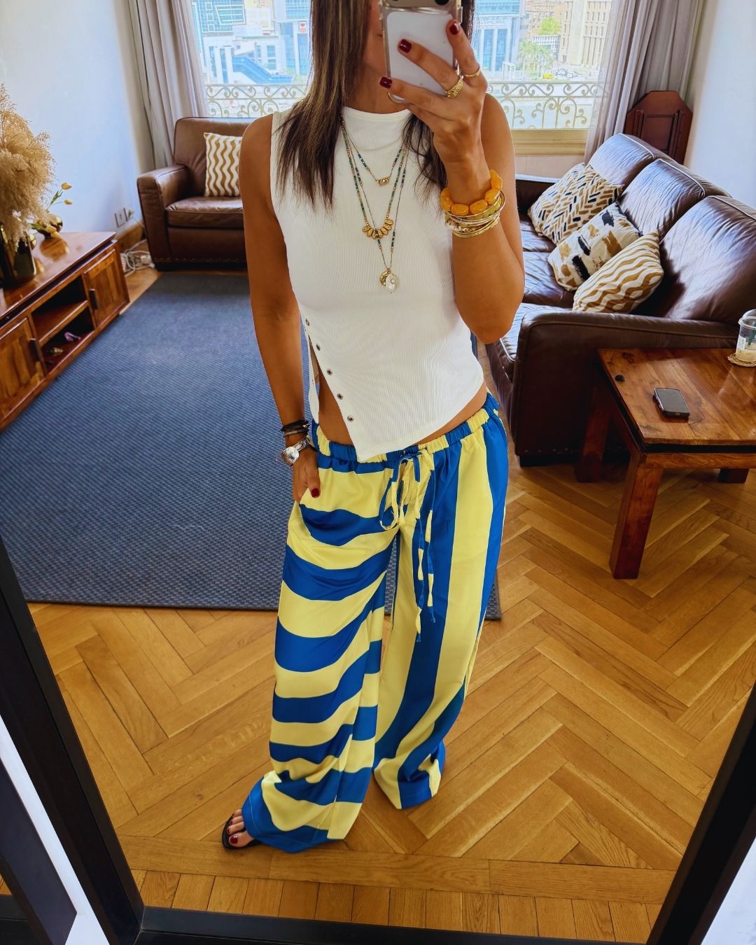 Yellow & Blue Striped Colored Pants