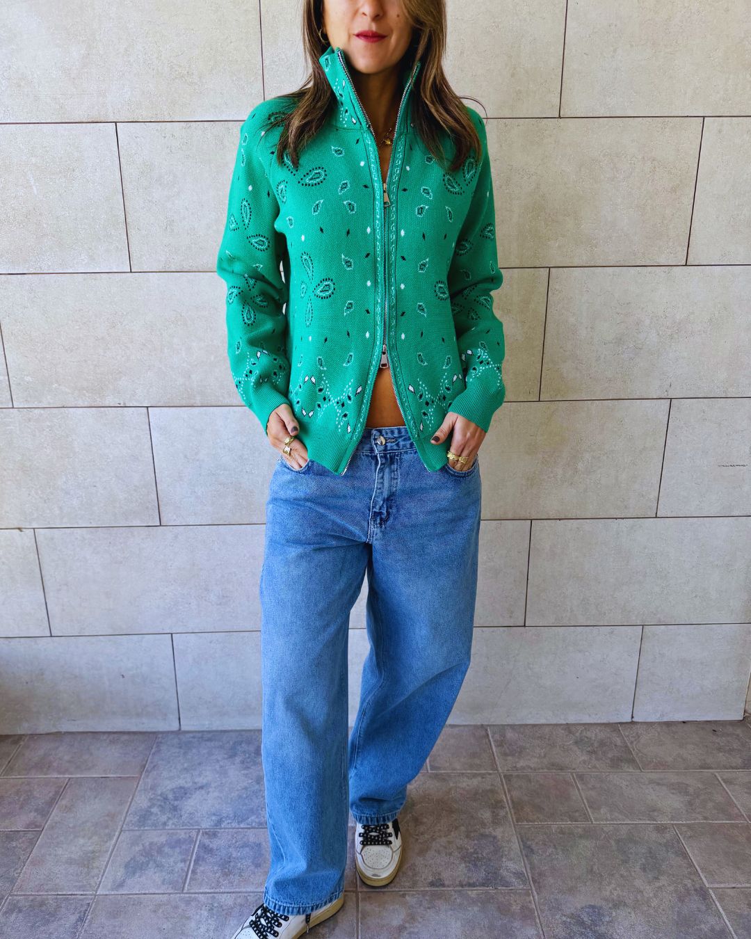 Green Bandana Double Zip Up