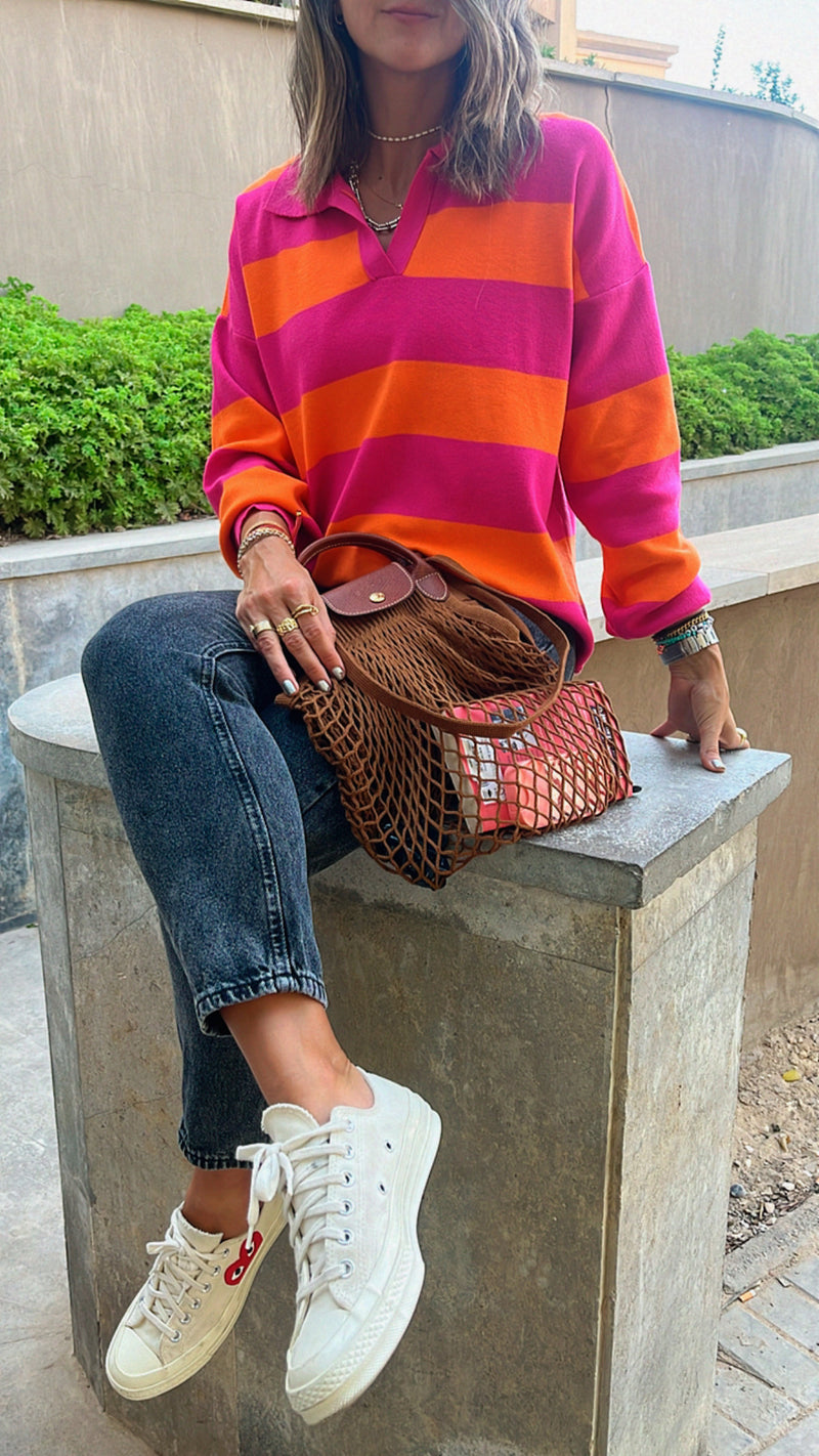 Fuchsia & Orange Preppy Top