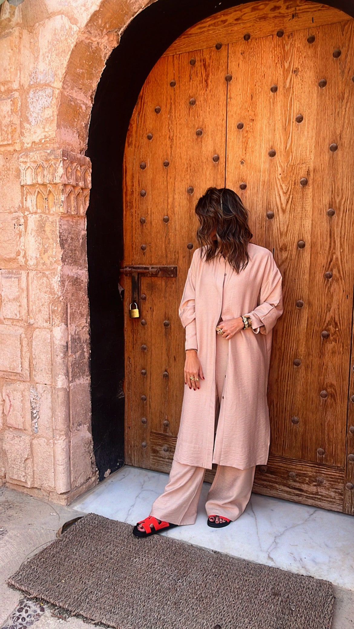 Beige Longline Shirt Set