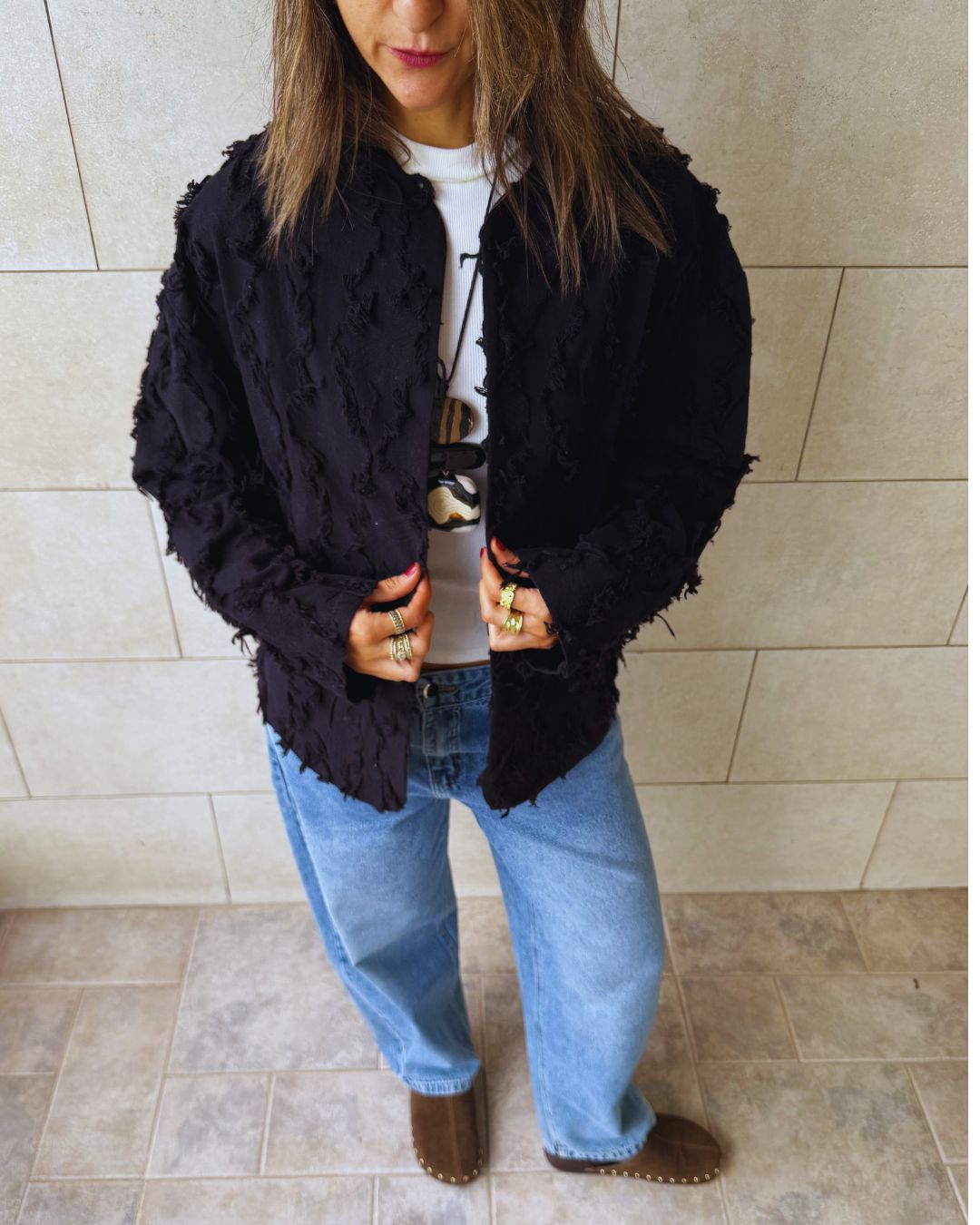 Black Whisper Statement Open Jacket