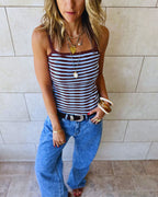 Brown Striped Sleeveless Top