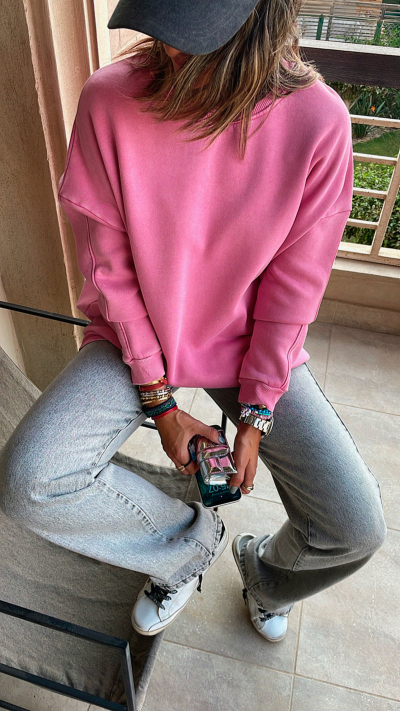 Pink Acid Wash Crew Neck