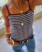 Brown Striped Sleeveless Top