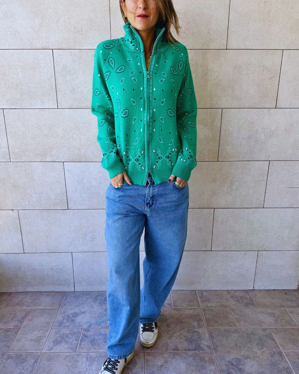 Green Bandana Double Zip Up