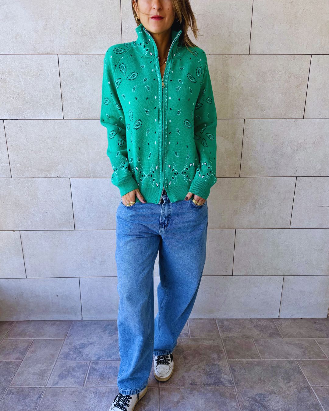 Green Bandana Double Zip Up