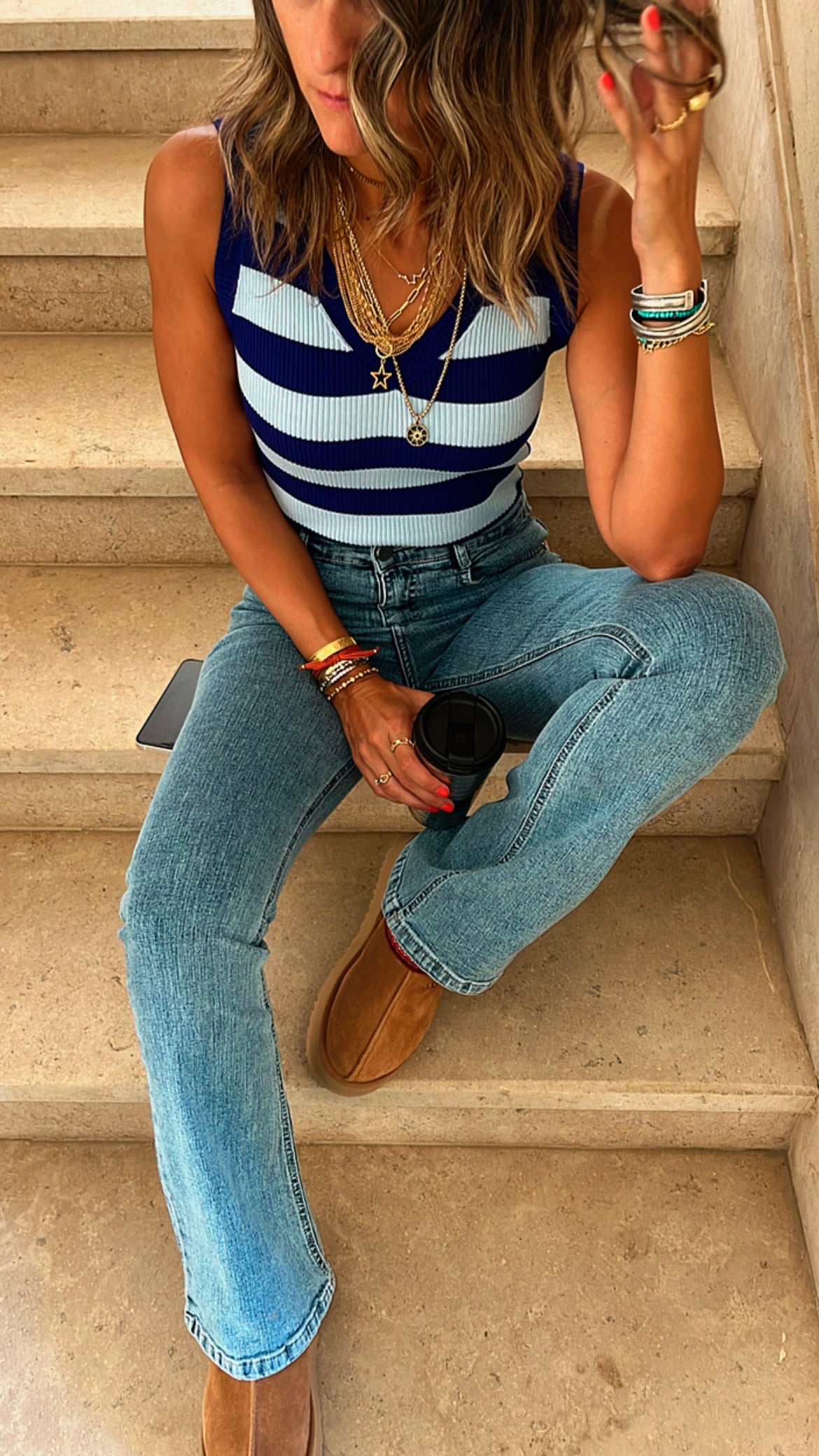 Blue 101 Interknit Striped Tank Top