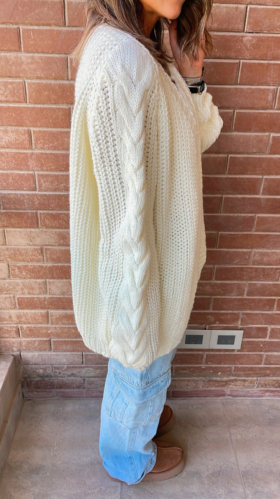 White Braided Sleeve Cardigan