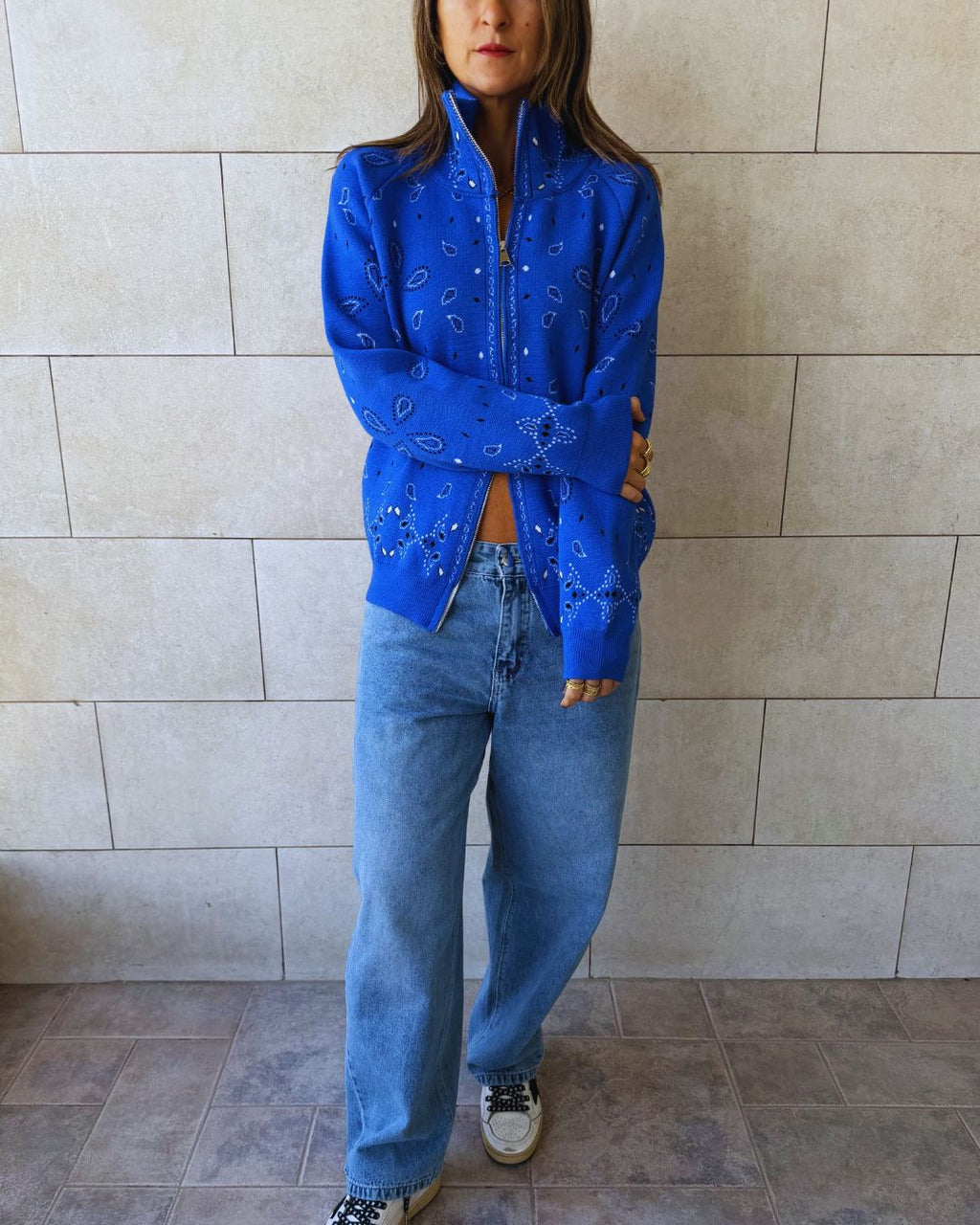 Electric Blue Bandana Double Zip Up