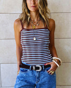 Brown Striped Sleeveless Top