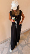 Black Parachute Tie Waist Linen Jumpsuit