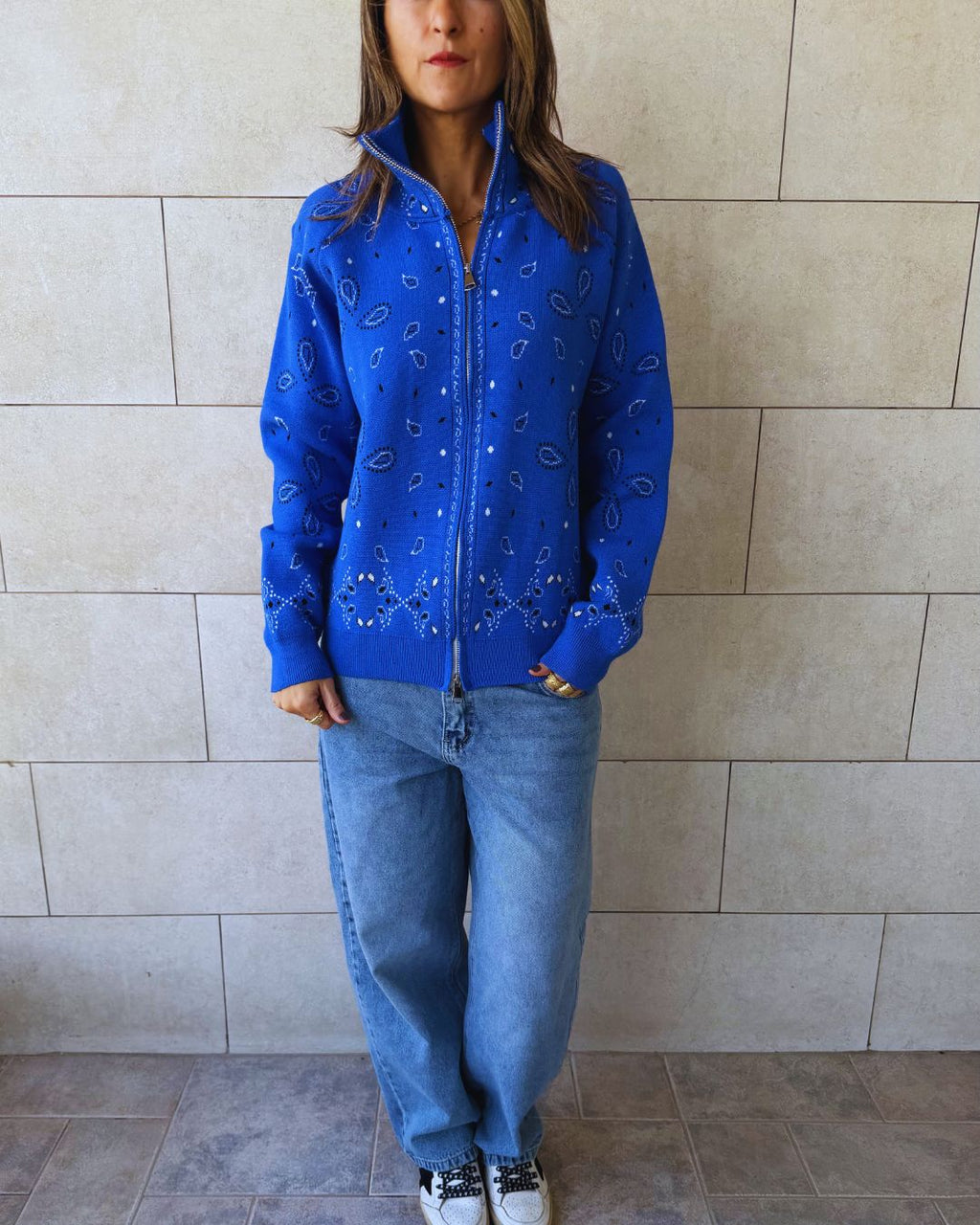 Electric Blue Bandana Double Zip Up