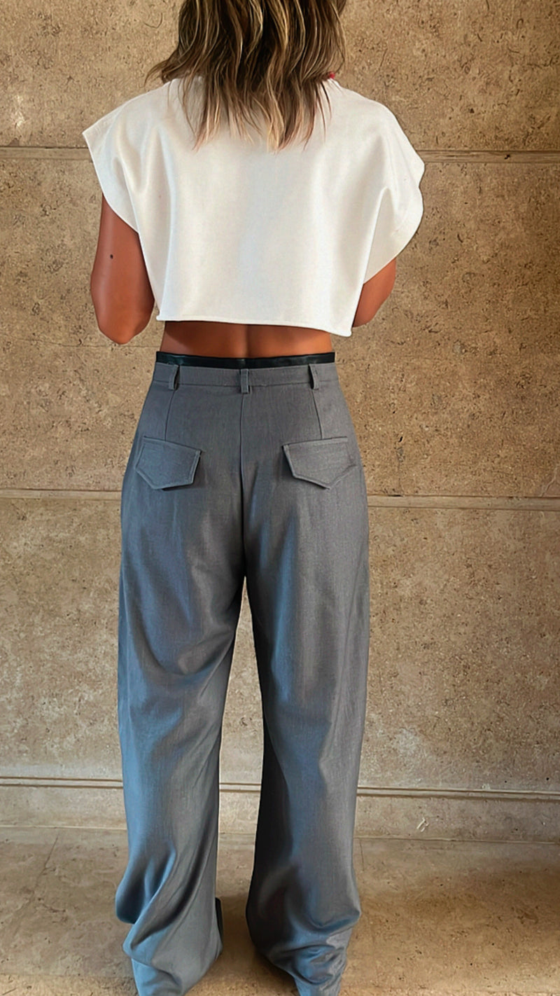 Light Grey Leather Waist Pants