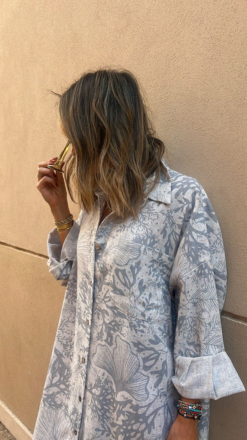 Botanical Linen Shirt Dress