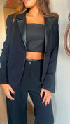 Black Leather Trim Blazer