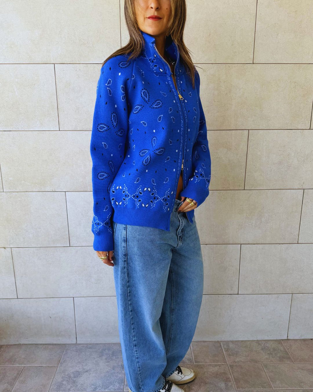 Electric Blue Bandana Double Zip Up