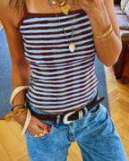 Brown Striped Sleeveless Top