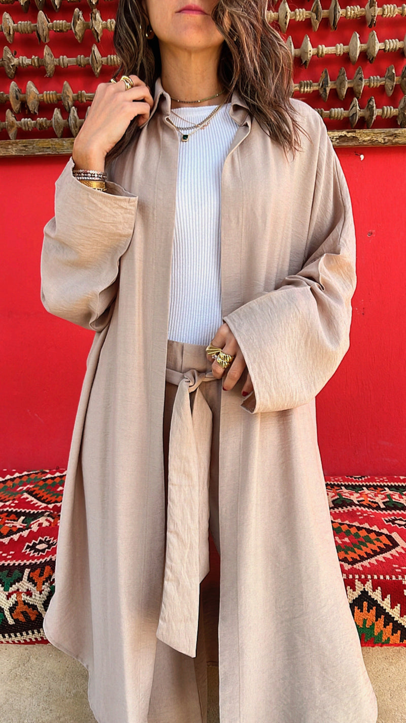 Beige Basic Linen Kimono