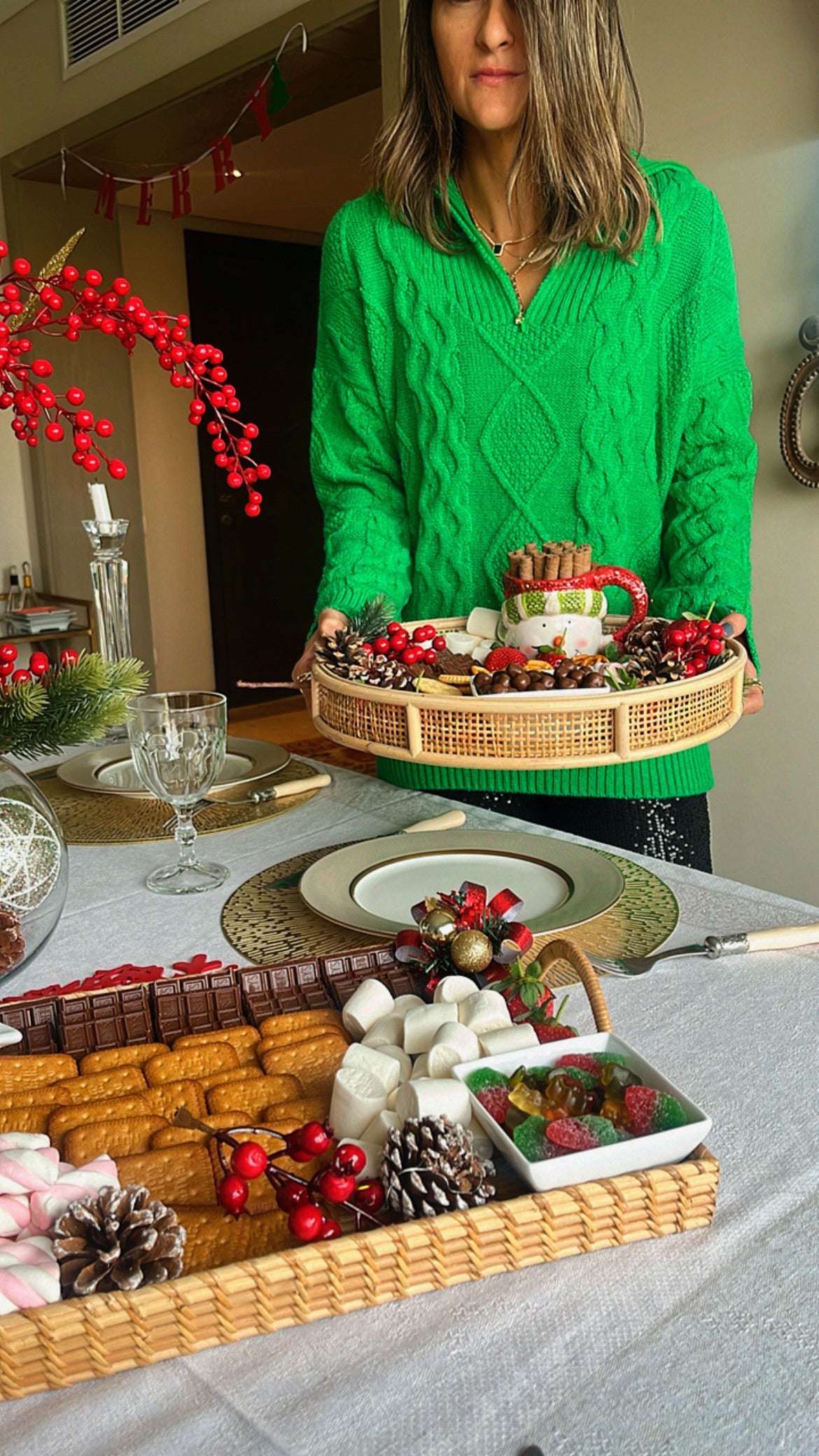 Green Braided Half Zip Up Pullover