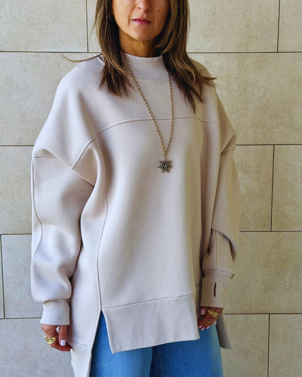Beige Easy Crew Sweatshirt