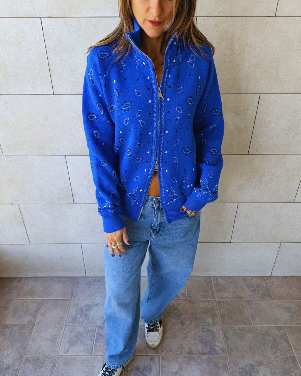 Electric Blue Bandana Double Zip Up