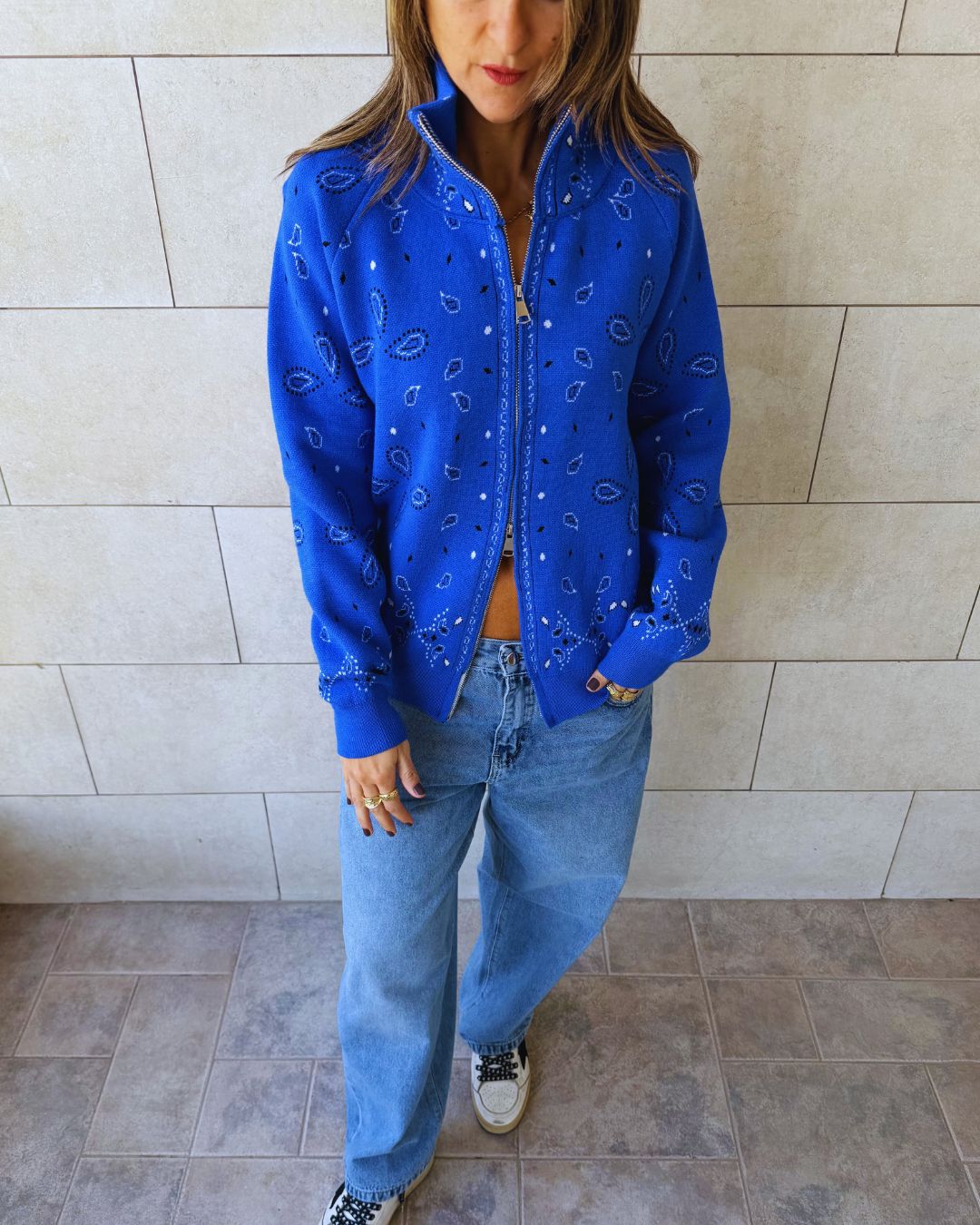 Electric Blue Bandana Double Zip Up