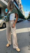 Beige Front Line Linen Pants