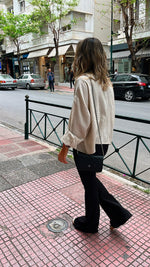 Beige Lined Linen Cropped Shirt