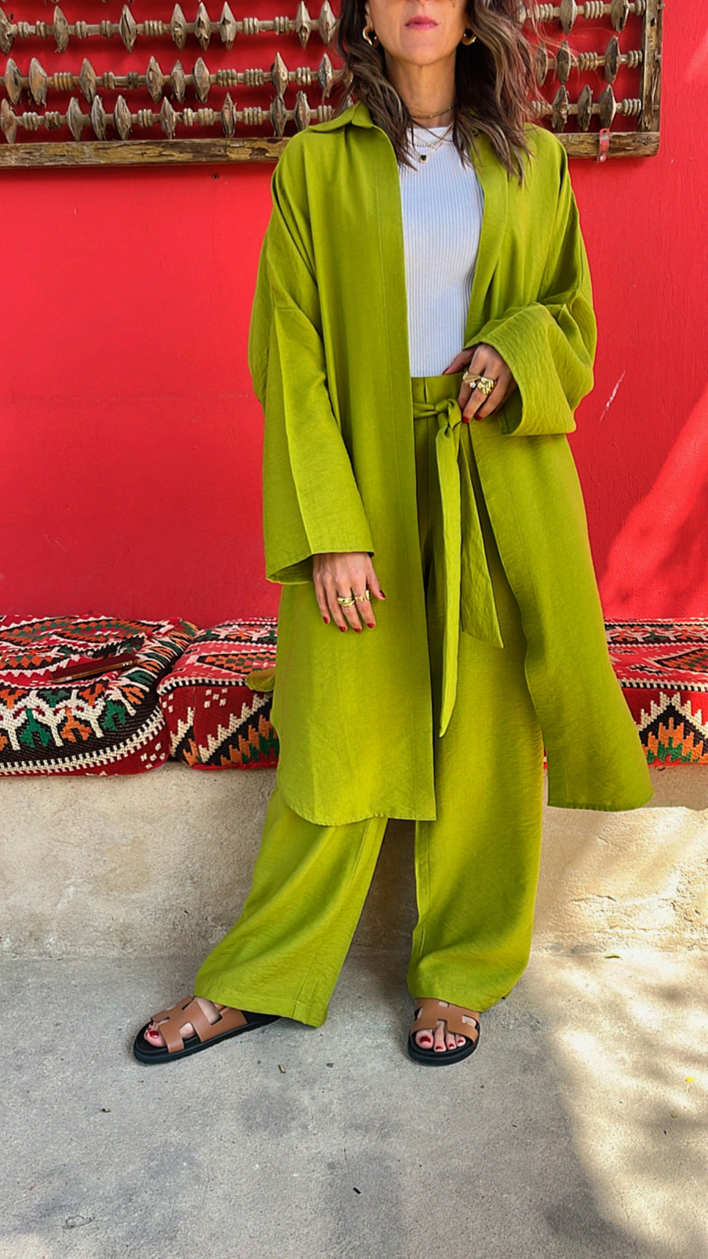 Lime Basic Linen Kimono