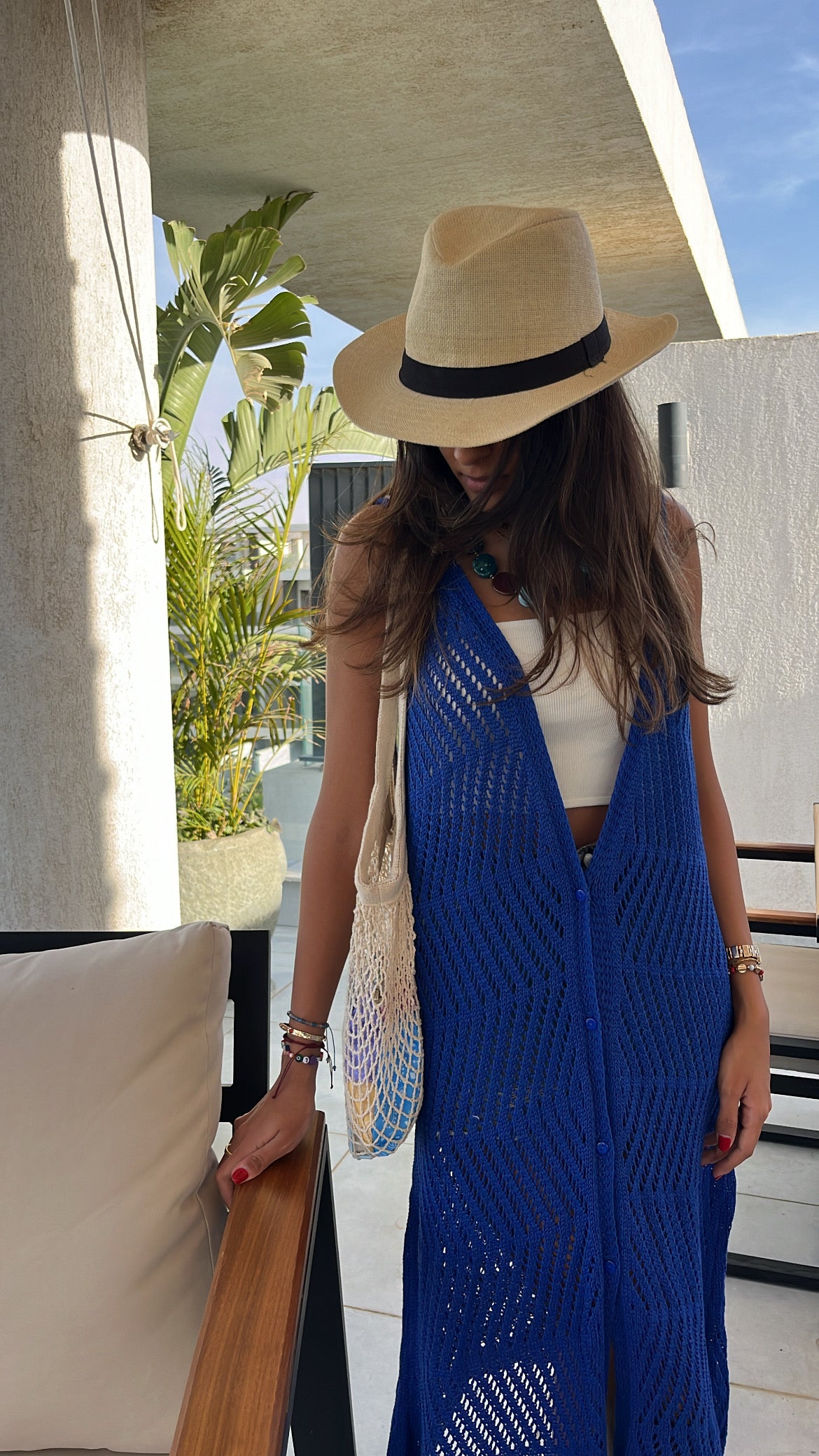Blue Crochet Longline Vest