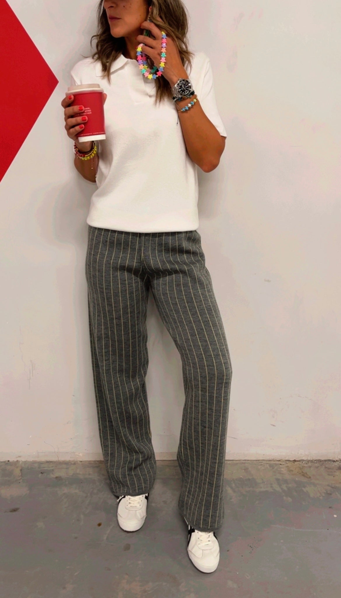 Grey Go To Striped Knit Pants