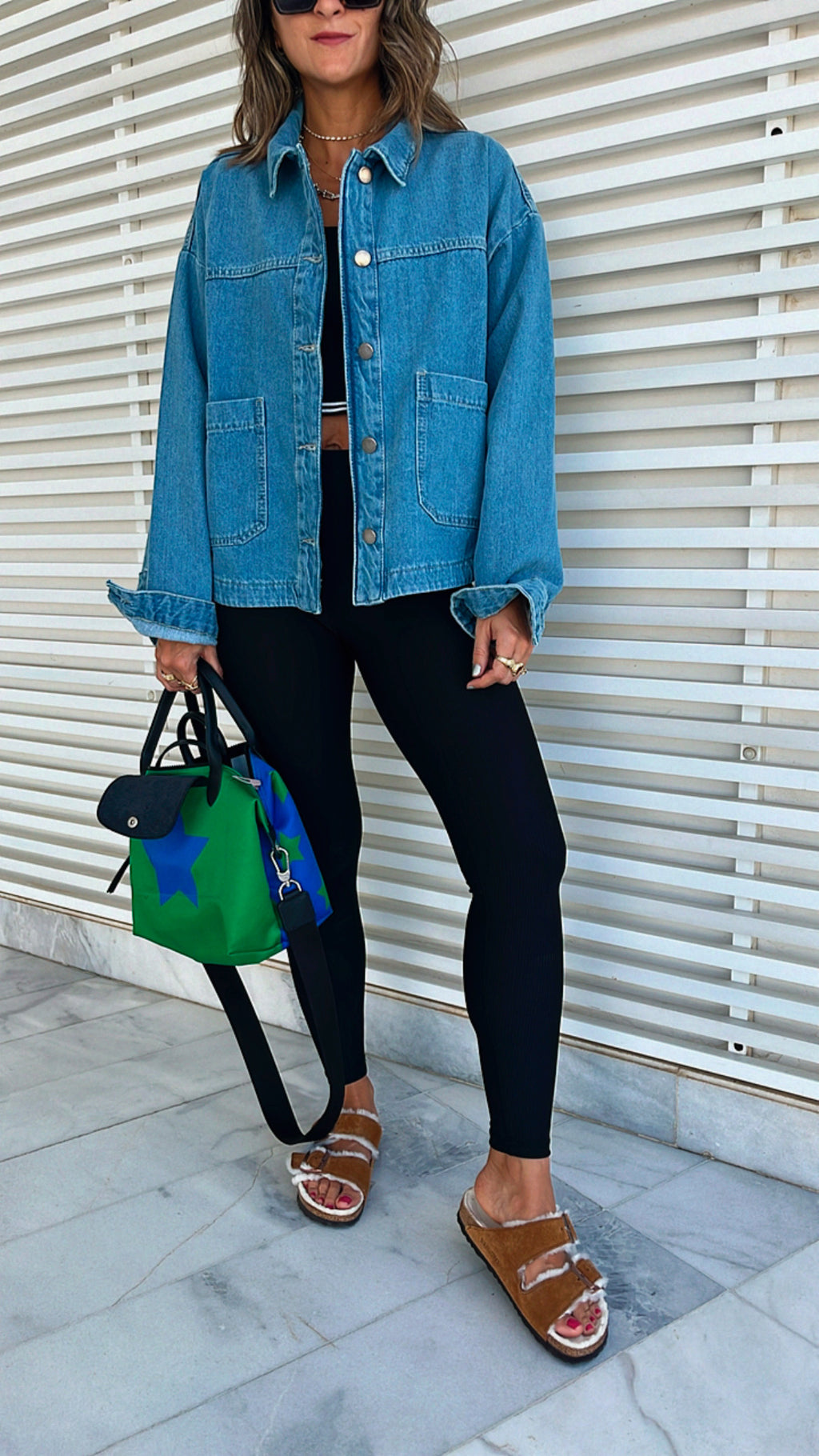Blue Cropped Double Pocket Jacket