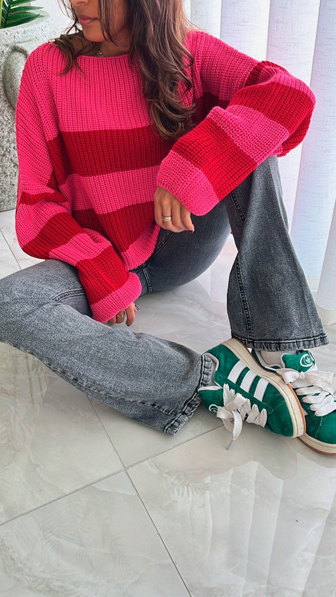 Red Chunky Striped Knit