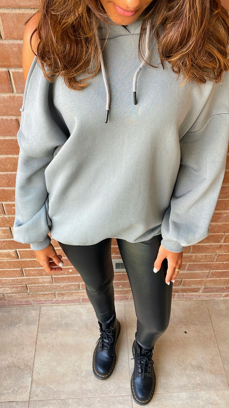 Grey Cut Out Shoulder Sweatshirt