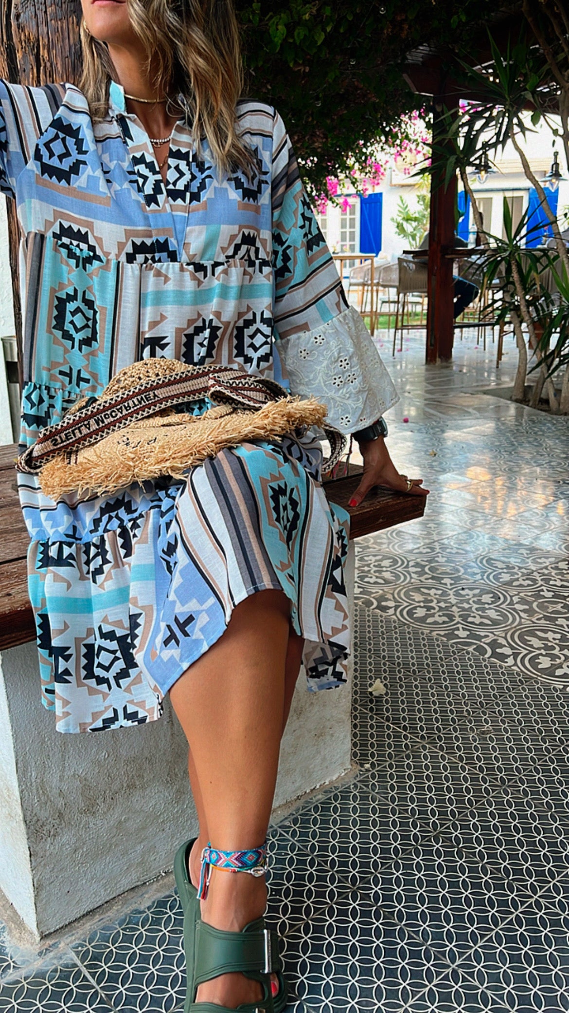 Summer Days Detailed Aztec Mini Shirt Dress