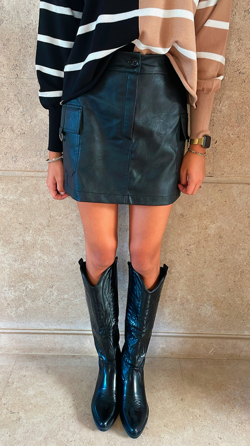 Black Pocket Leather Skirt