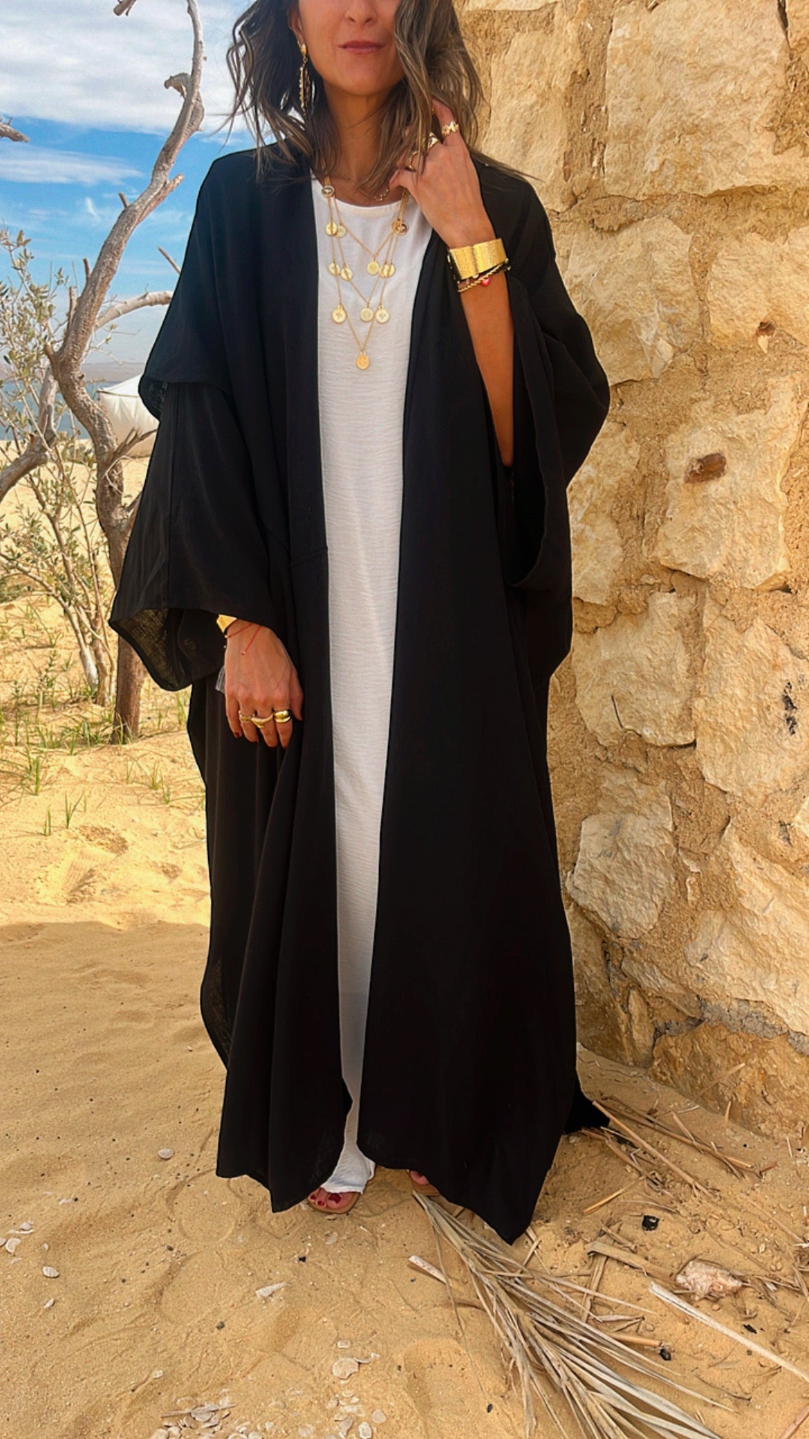 Black Layered Hooded Kimono