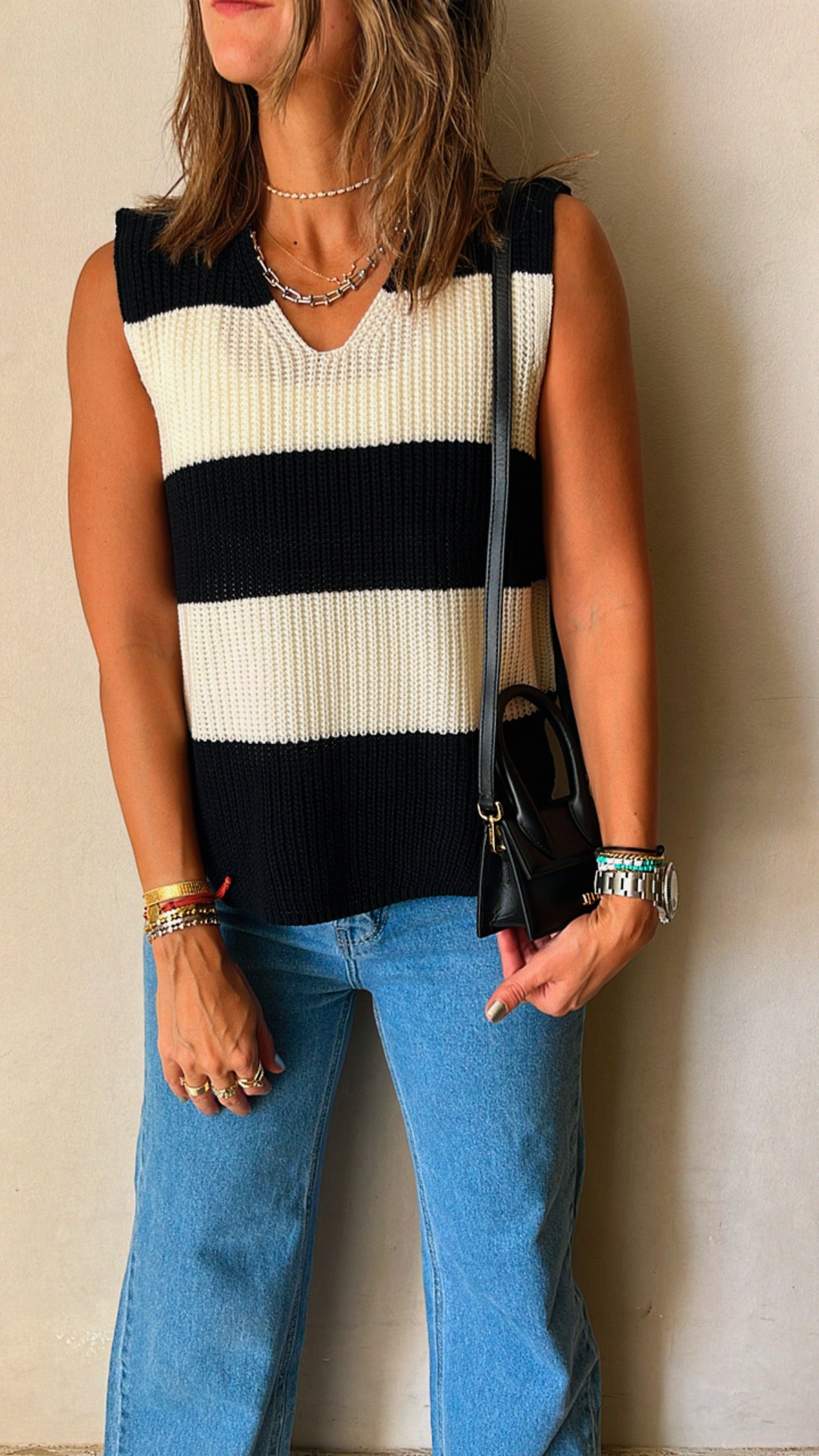 White & Navy Striped Vest