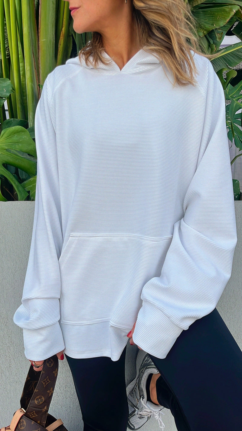 White Flowy Jersey Hoodie