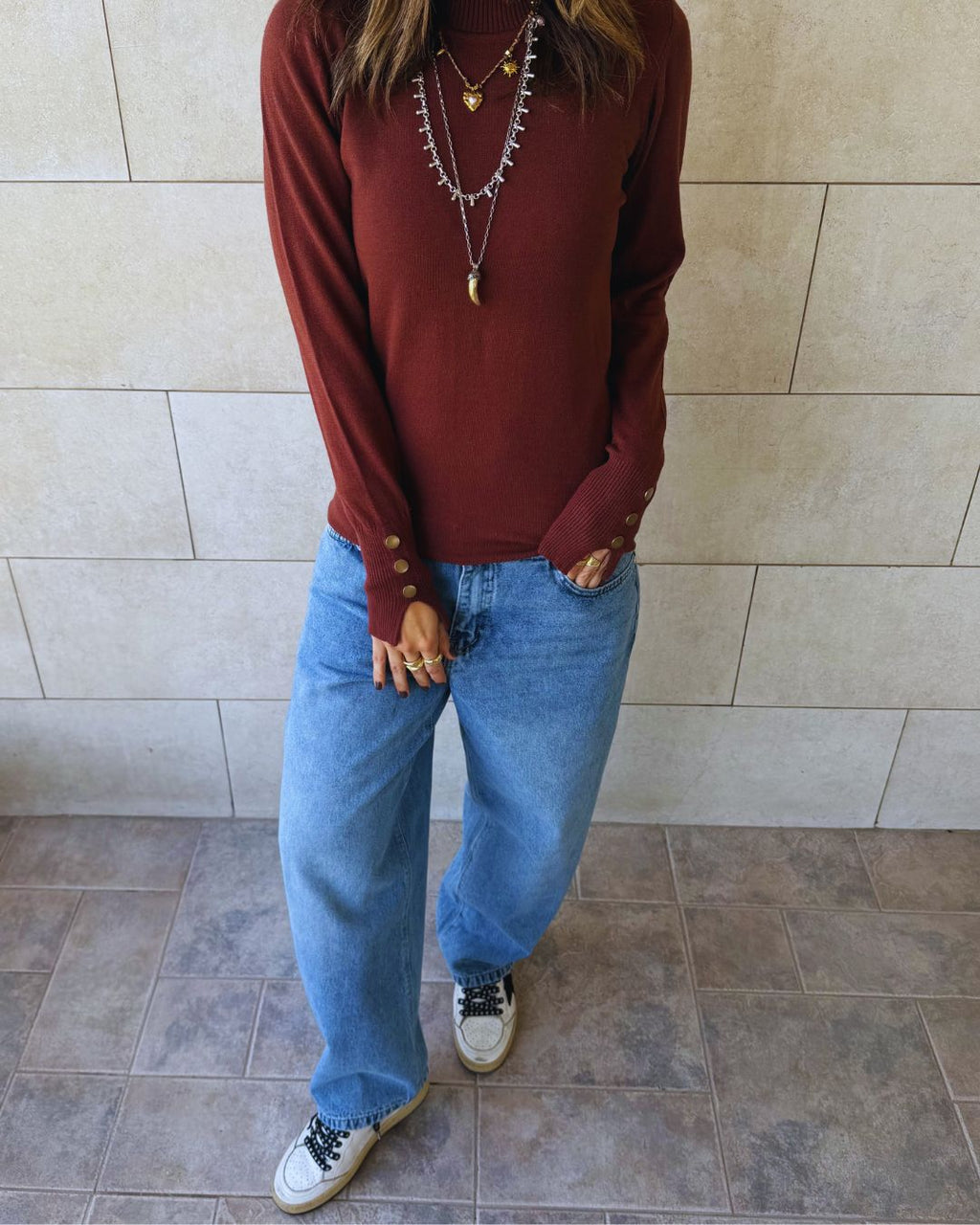 Brown Basic High Neck
