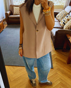 Beige Buckle Side Oversized Vest