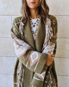 Aztec Olive Ruffle Cardigan