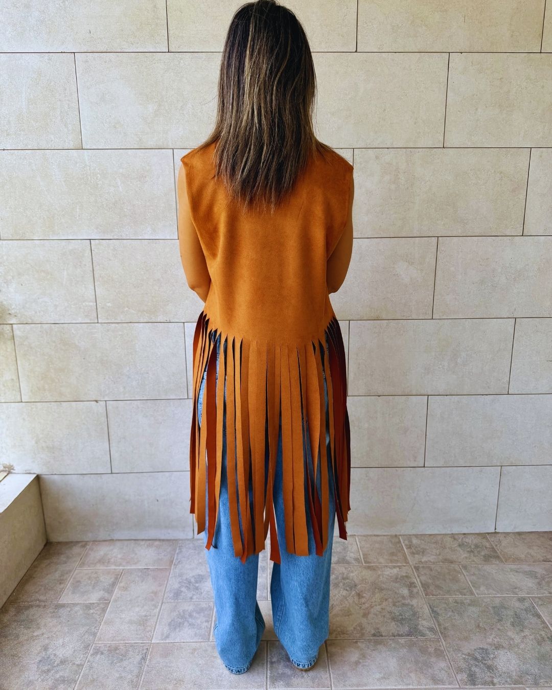 Camel Fringe Me Up Suede Vest