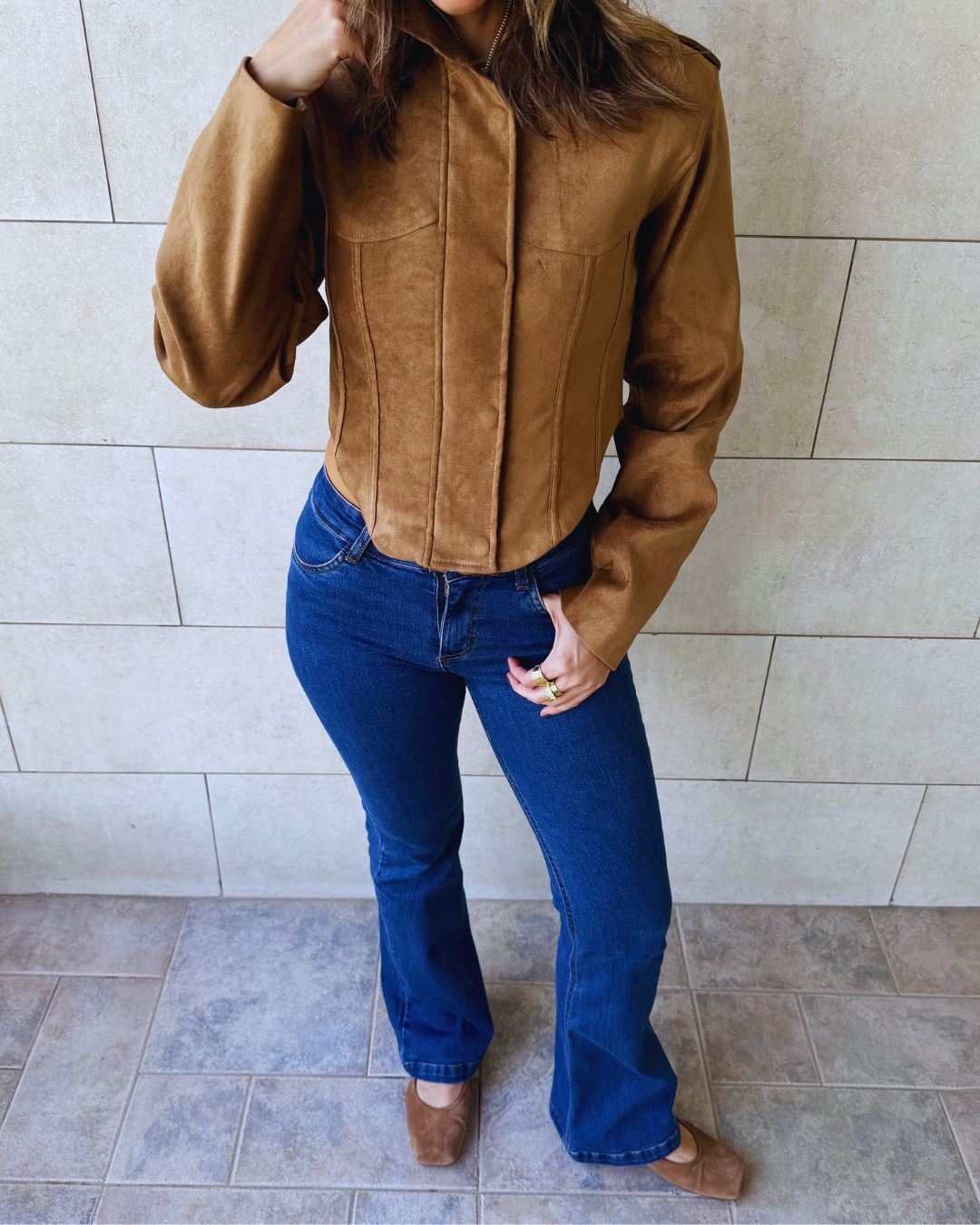 Camel Suede Cropped Jacket
