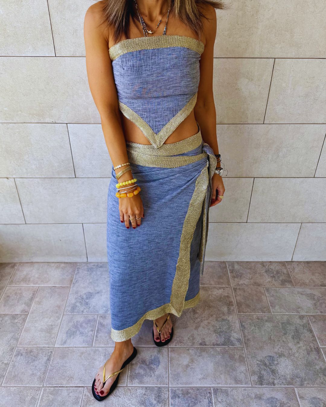 Golden Grey Edge Wrap Skirt