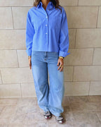 Blue Stripe Go-To Short Shirt