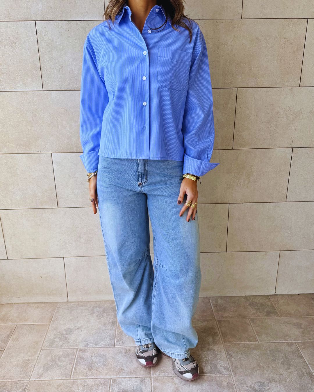 Blue Stripe Go-To Short Shirt