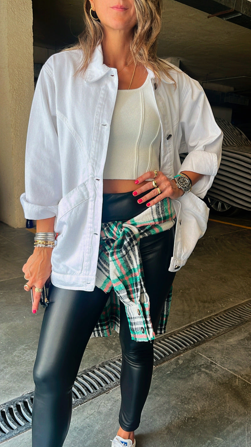 White Exaggerated Double Pocket Denim Jacket