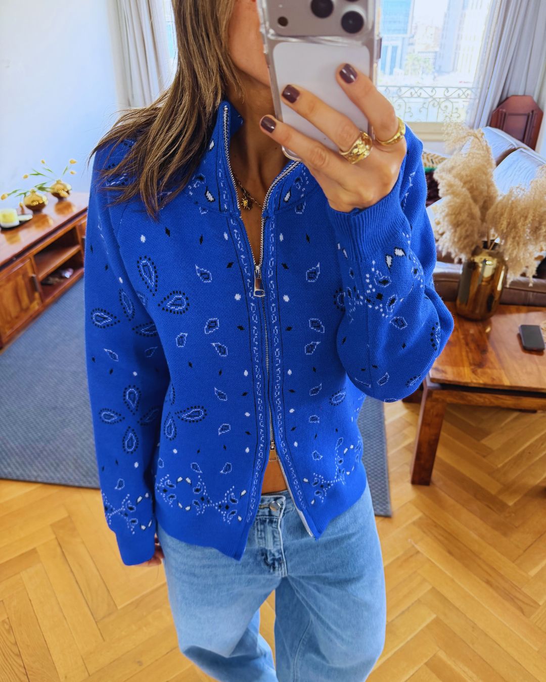 Electric Blue Bandana Double Zip Up